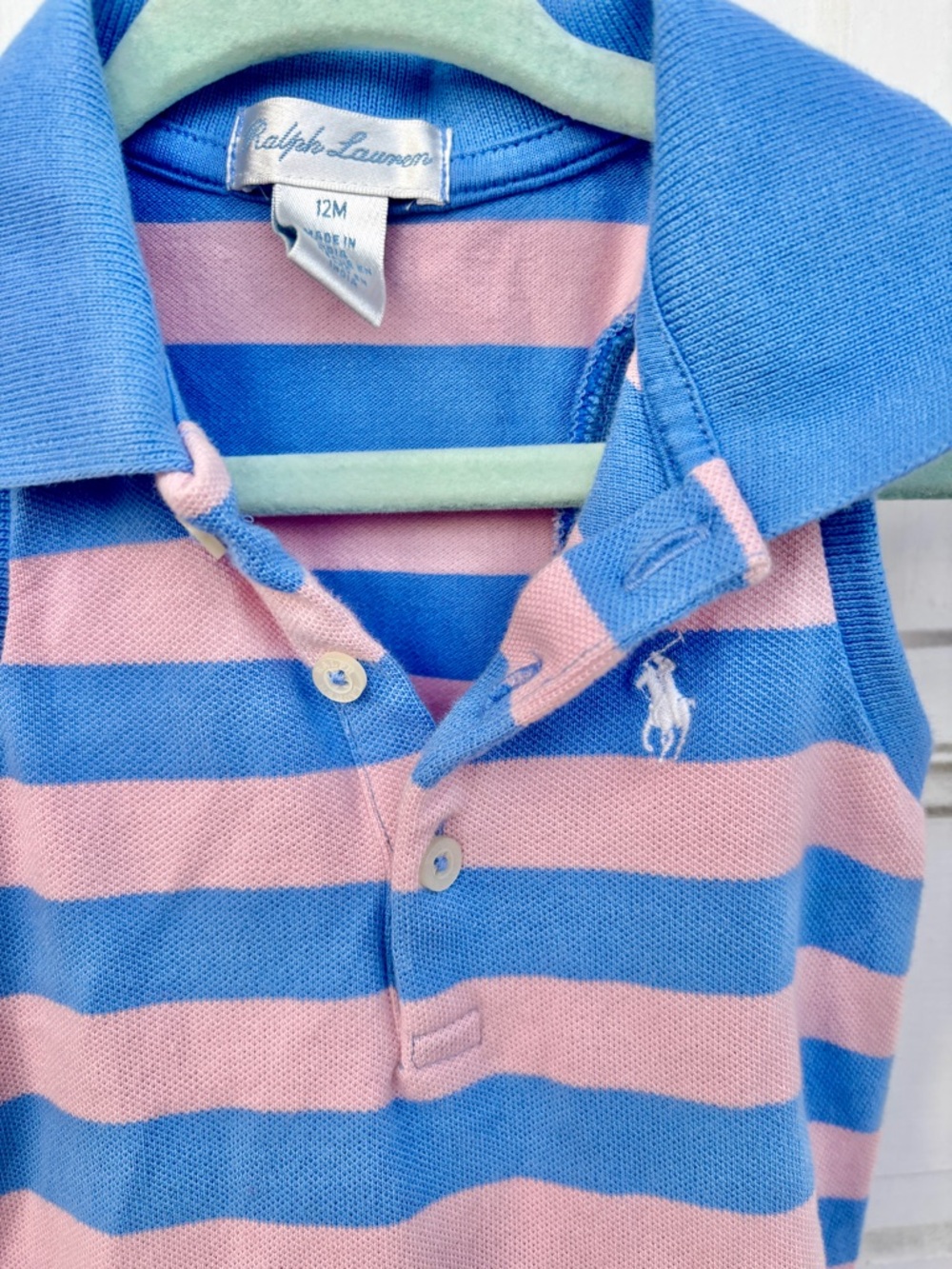 Ralph Lauren Baby Girl Polo Dress 12M Pink Blue Striped w Bloomers EUC - Picture 4 of 5